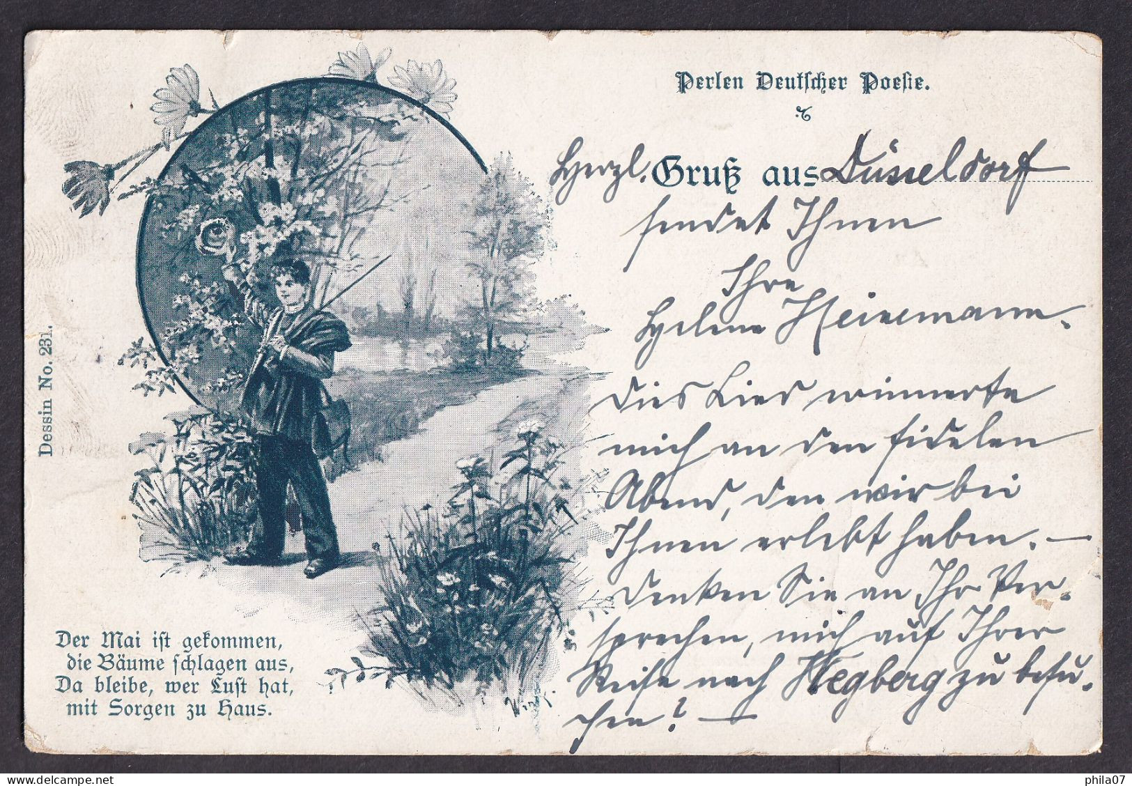 Gruss Aus Dusseldorf - Der Mai Ist ... / Dessin No. 231 / Year 1900 / Long Line Postcard Circulated, 2 Scans - Souvenir De...