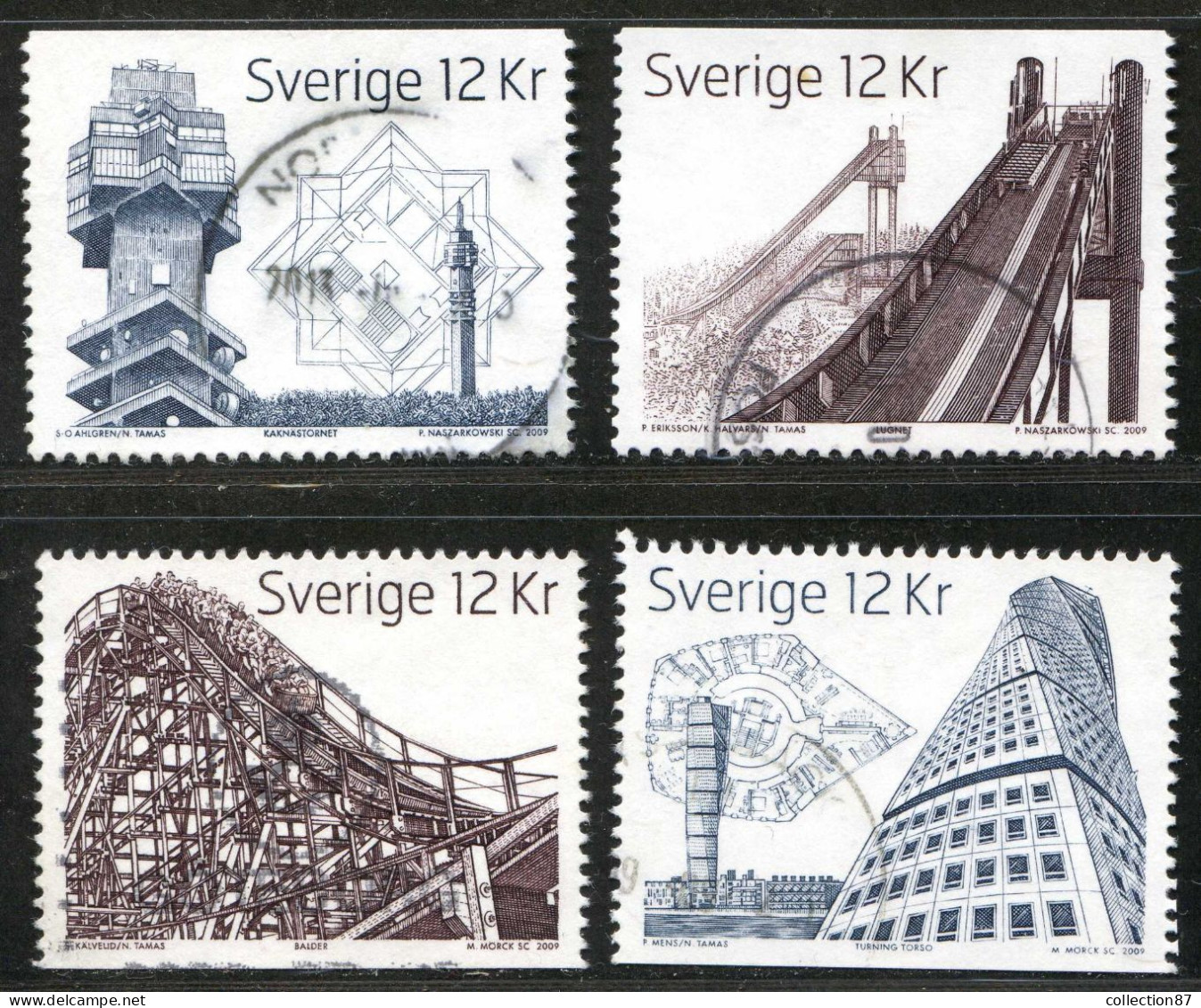 Réf 77 < SUEDE < Yvert N° 2684 à 2687 Ø < Année 2009 Used < SWEDEN < Architecture < Constructions Suédoises - Used Stamps