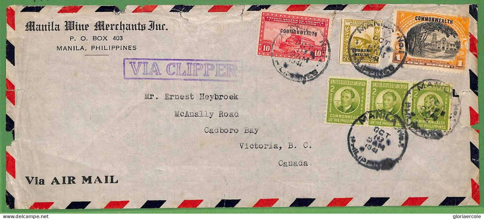 ZA1561 - USA Phillipines - POSTAL HISTORY -   Cover To CANADA Via CLIPPER  1941 - Postal History