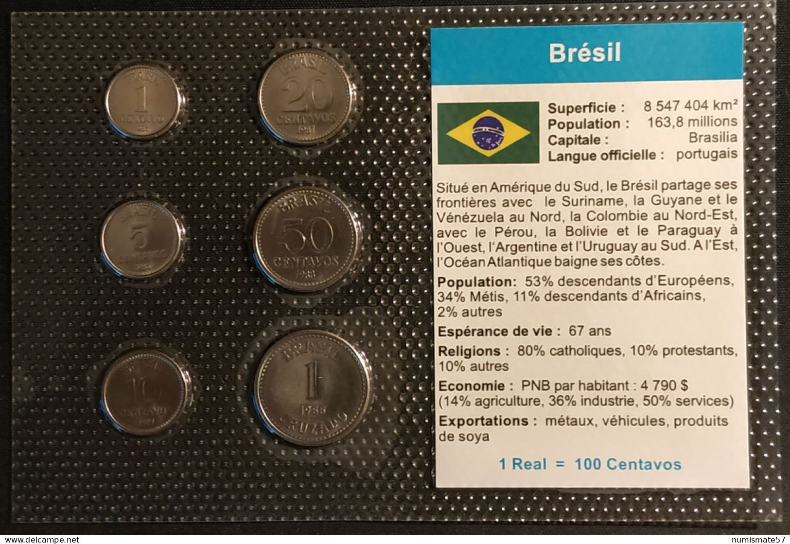 BRESIL - SERIE DE 6 PIECES DIFFERENTES - 1 - 5 - 10 - 20 - 50 CENTAVOS - 1 CRUZADO - 1986 - 1987 - 1988 - UNC - Neuve - Brazilië