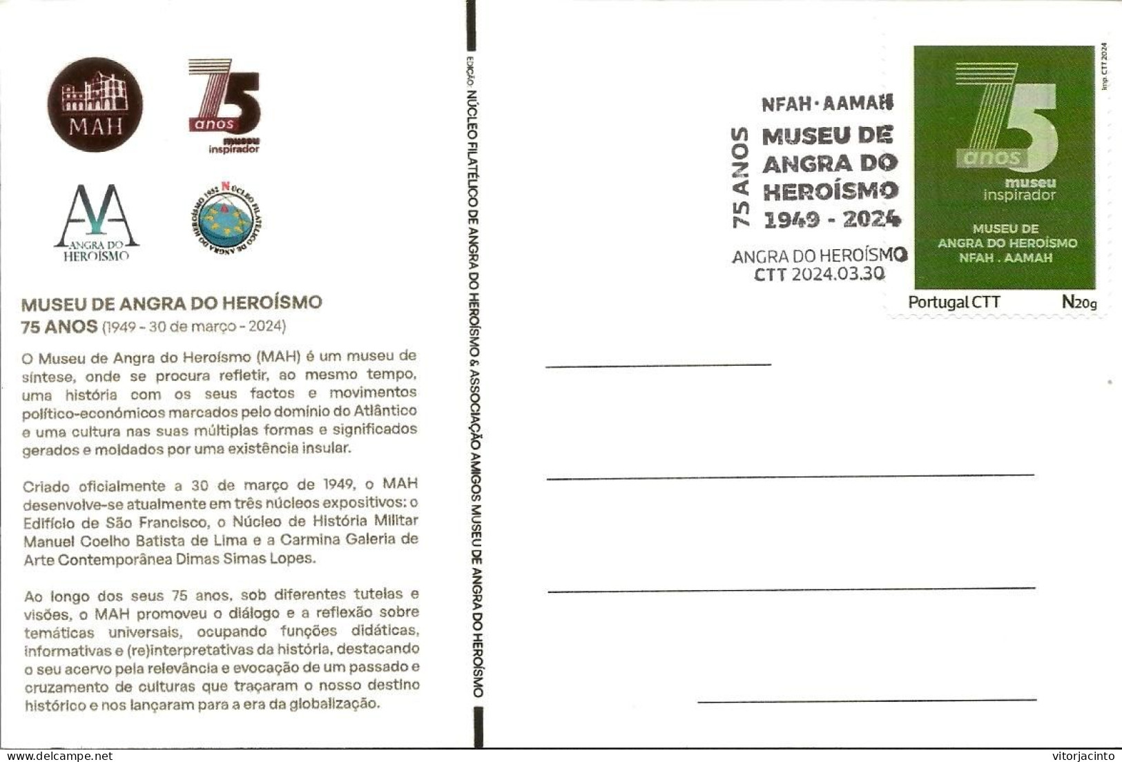 PORTUGAL - Azores - 75 Years Of The Museum Of Angra Do Heroísmo - Commemorative Postmark On Personalised Stamp - Musei