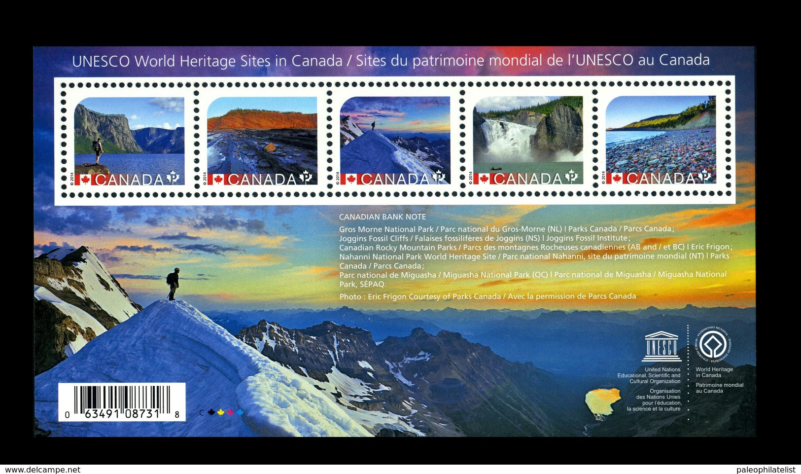 Canada 2014 UNESCO World Heritage Sites, Fossil Found Sites, MNH - Environment & Climate Protection