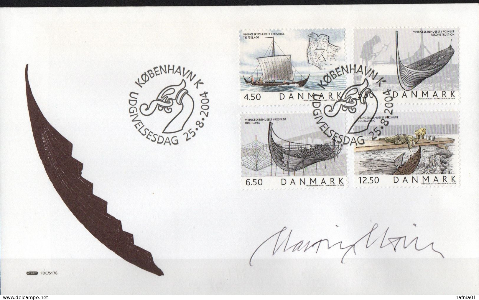 Martin Mörck. Denmark 2004. Viking Ship Museum. Michel 1377 - 1380. FDC. Signed. - FDC