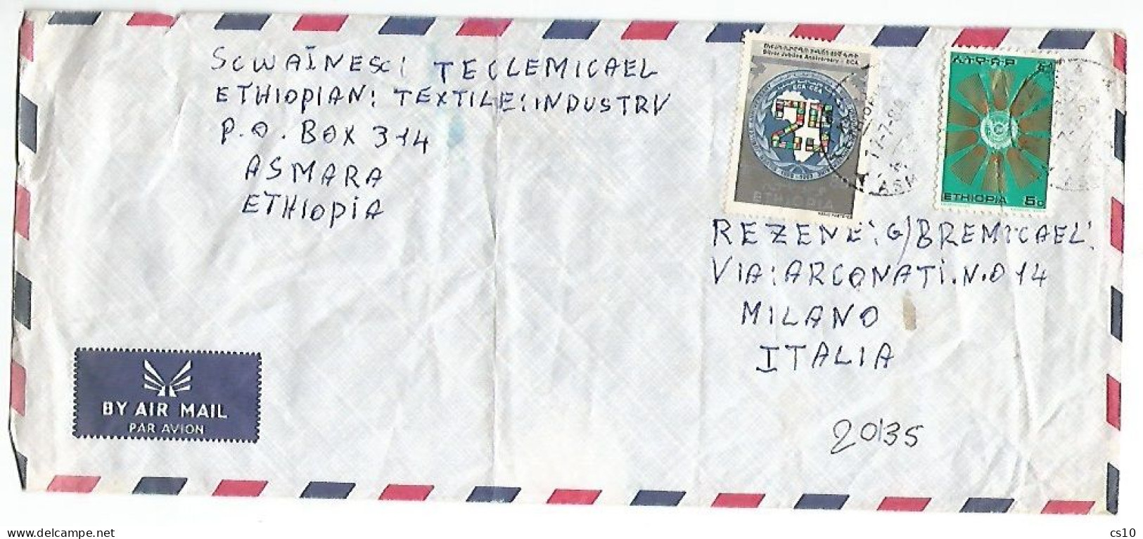 Ethiopia Airmail Commerce  Cover Asmara 17jul1984 X Italy With Silver Jubilee C80 + Regular C5 - Ethiopië