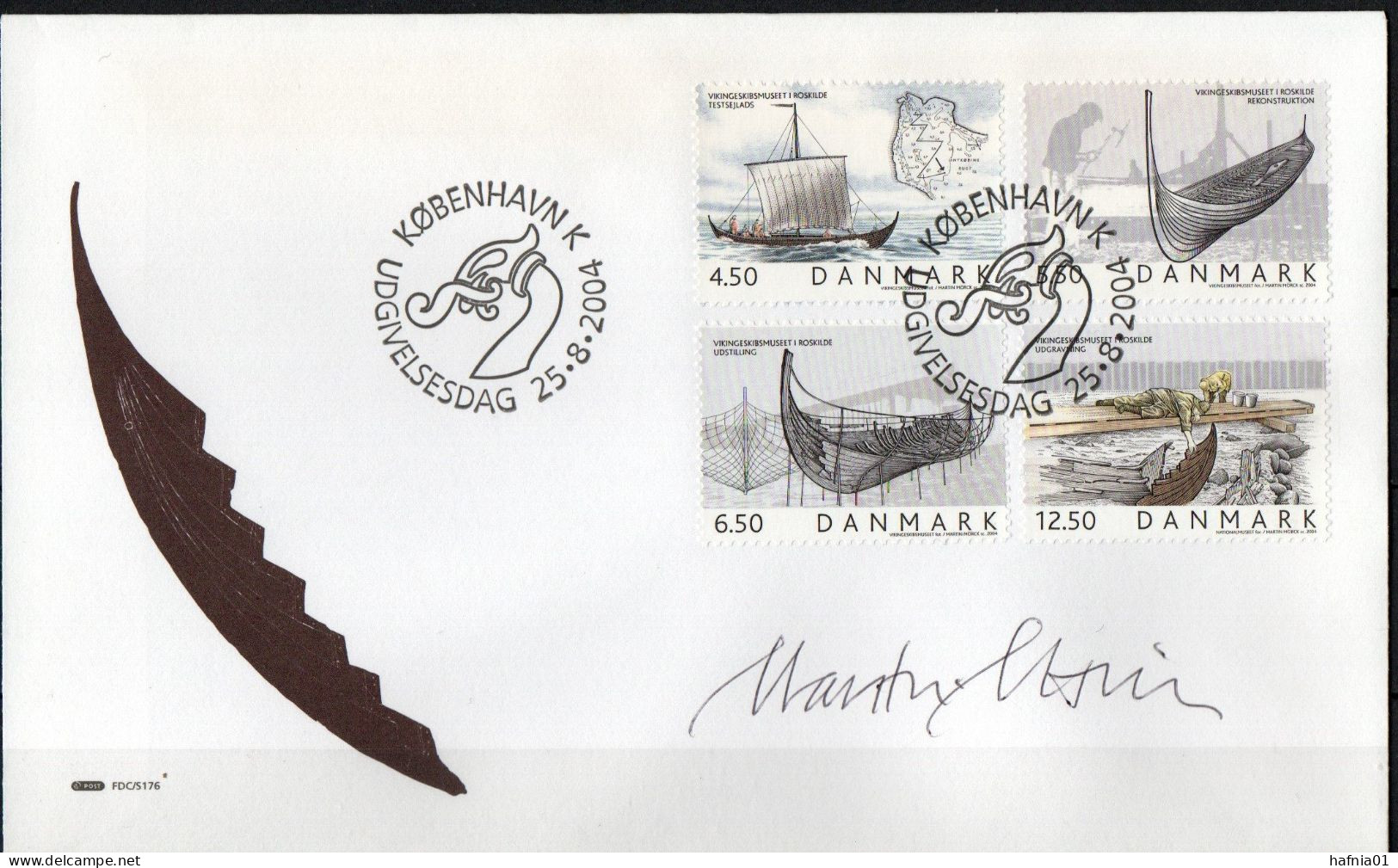 Martin Mörck. Denmark 2004. Viking Ship Museum. Michel 1377 - 1380. FDC. Signed. - FDC