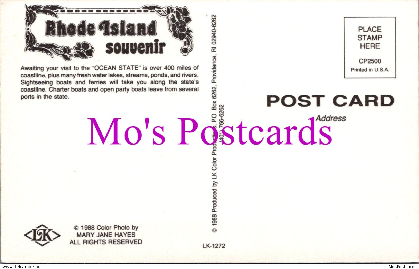 America Postcard - Rhode Island "The Ocean State"   DZ44 - Autres & Non Classés