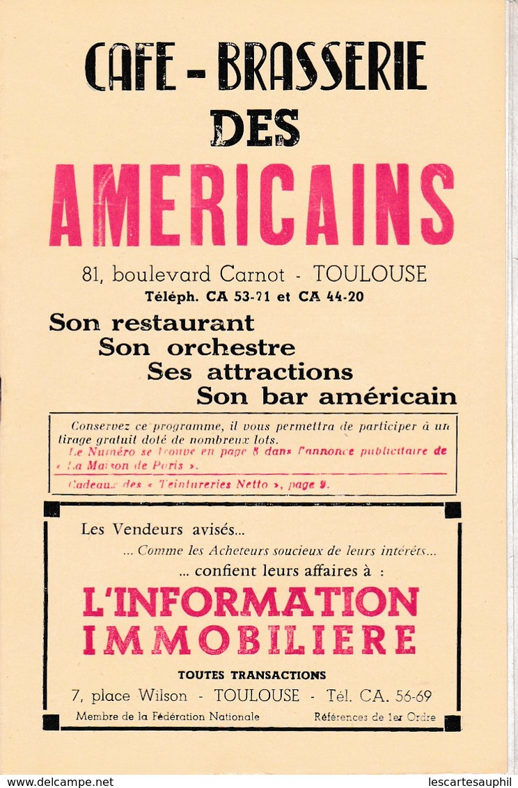 Ancien Menu Café Brasserie Les Americains Toulouse Programme Livret Attractions Et Pleins De Pub Boutique Toulouse - Menu