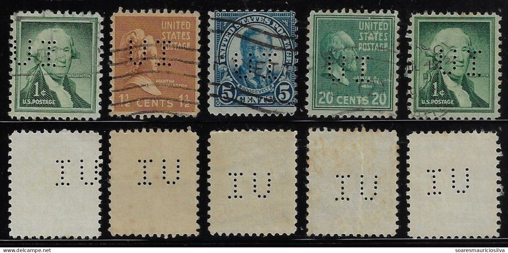 USA United States 1926/1953 5 Stamp With Perfin UI By University Of Idaho From Moscow Lochung Perfore - Perforados