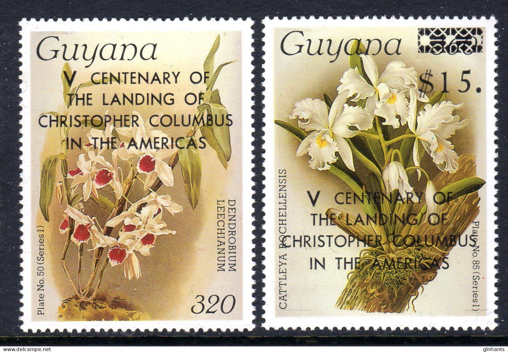 GUYANA - 1988 REICHENBACHIA ORCHIDS COLUMBUS CENTENARY SET (2V) FINE MNH ** SG 2496-2497 - Guyana (1966-...)