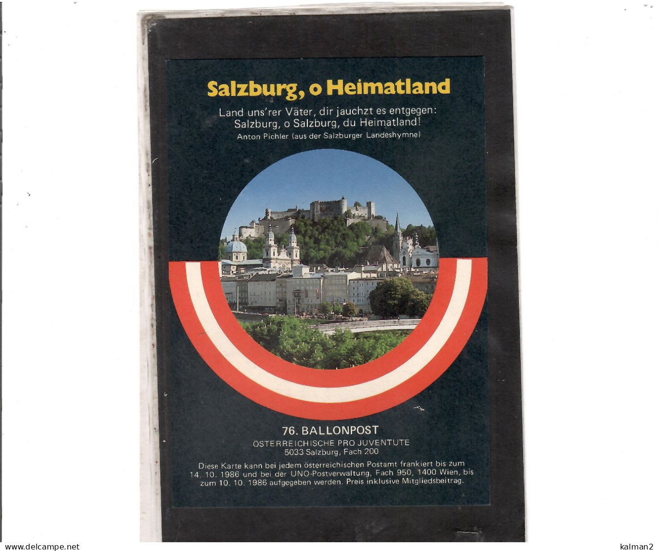 TEM20408   -  SALZBURG 18.10.1986  /  76. BALLONPOSTFLUG -  NETTO KATALOG NR. 76c   - BALLON "  HB-BAE " - Airships