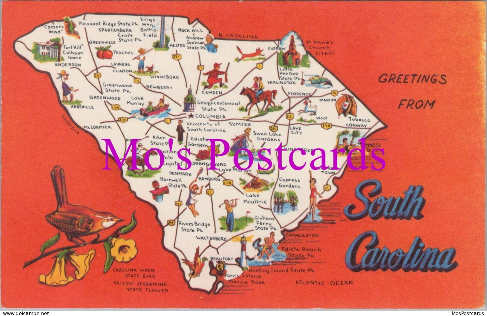 Maps Postcard - Map Of South Carolina "Palmetto State"   DZ46 - Maps