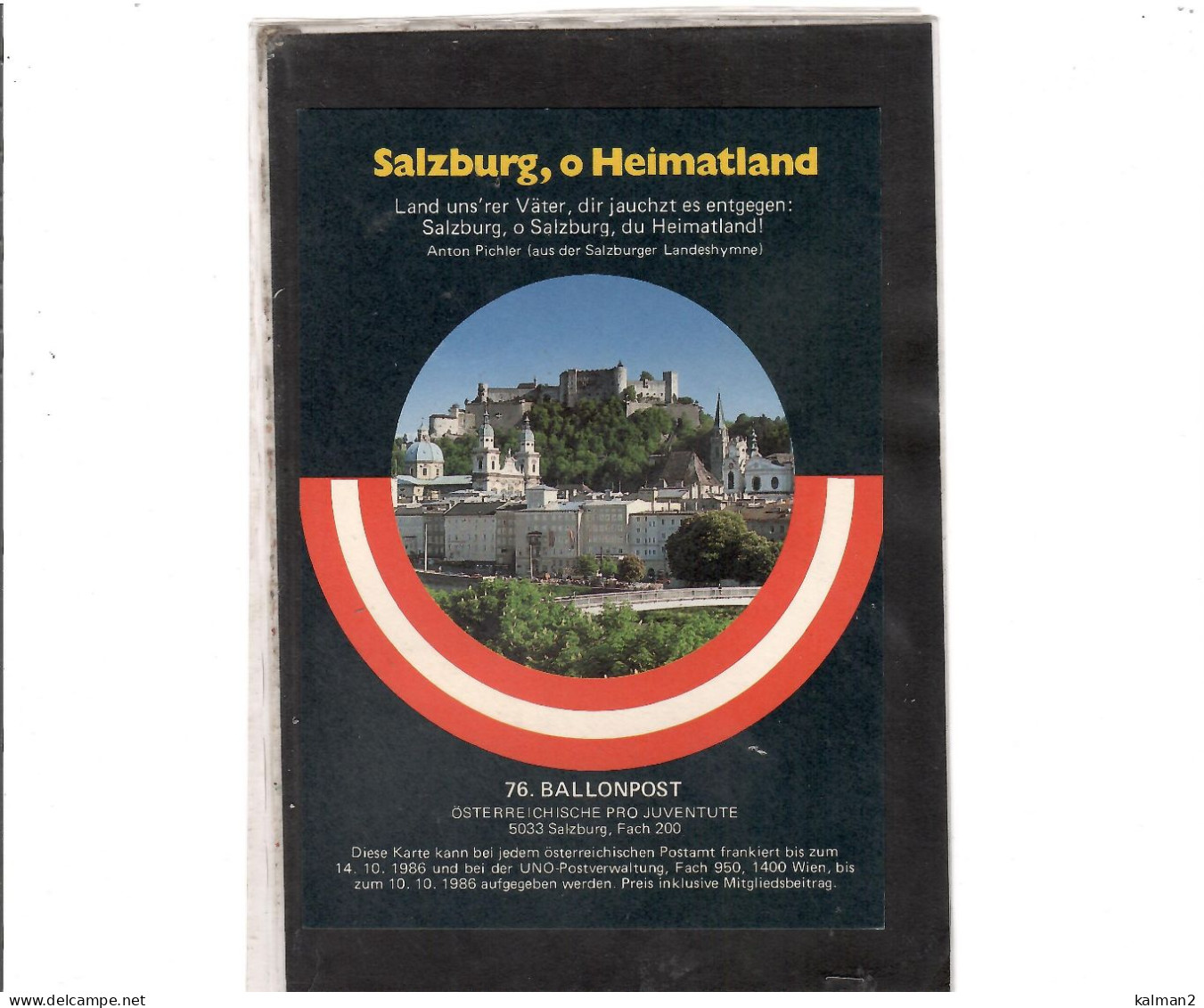 TEM20409   -  SALZBURG 18.10.1986  /  76. BALLONPOSTFLUG -  NETTO KATALOG NR. 76c   - BALLON "  HB-BAE " - Luchtballons