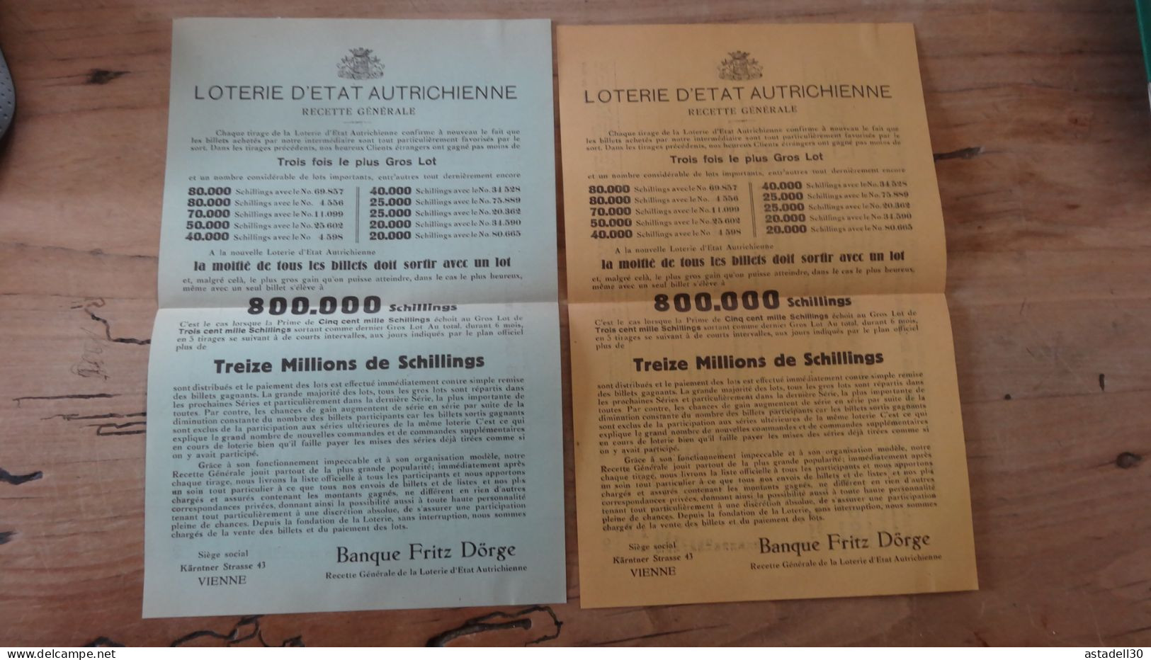 OSTERREICH : Loterie D'Etat Autrichienne 1930, Publicité .......... CL9-52a - Billets De Loterie
