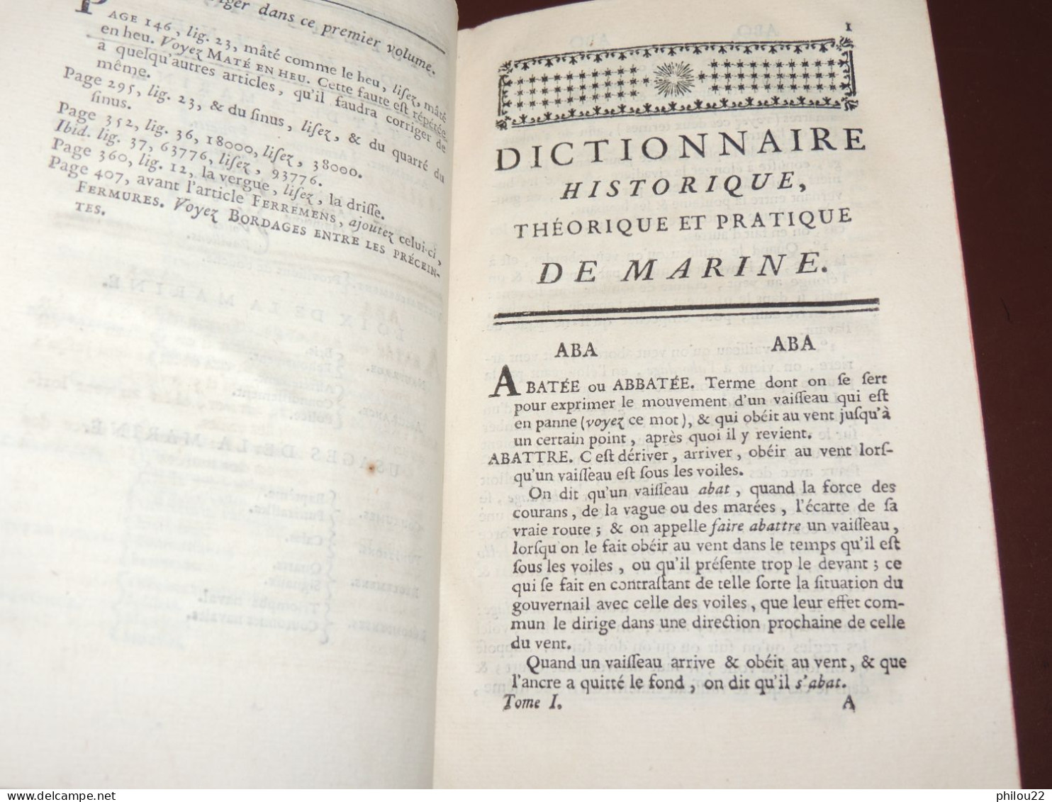 SAVERIEN - Dictionnaire Historique, Théorique Et Pratique De MARINE  T. I.  1758 - 1701-1800