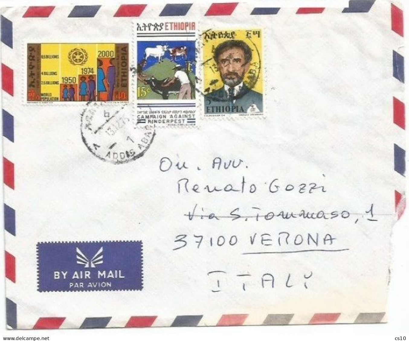 Ethiopia Airmail Cover Addis Ababa 13dec1975 X Italy With 3 Stamps - Ethiopie