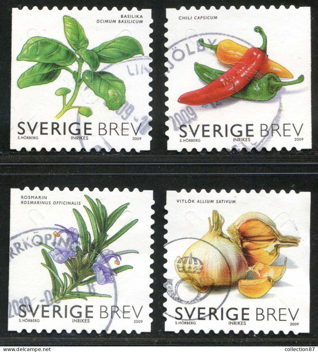 Réf 77 < SUEDE < Yvert N° 2703 à 2706 Ø < Année 2009 Used SWEDEN < Basilic Piment Ail Romarin - Usati