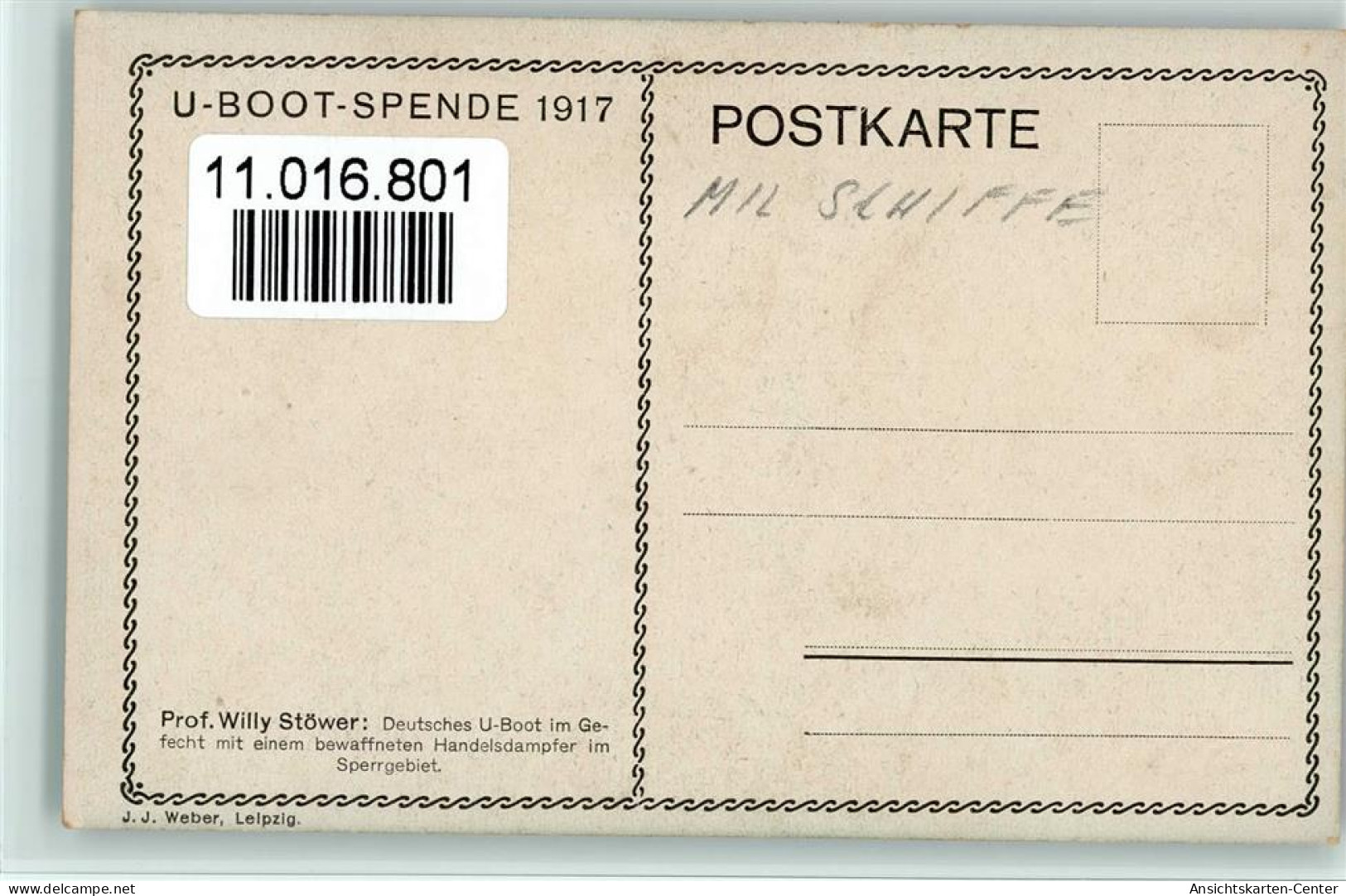 11016801 - Stoewer U-Boot Spende 1917 - Gefecht Mit - Stoewer, Willy