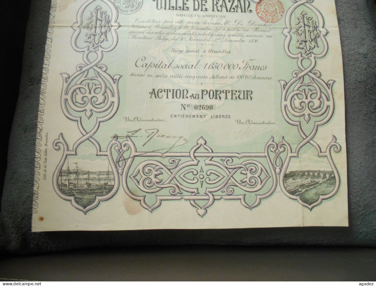 Action Au Porteur Gaz Et Electricité De La Ville De Kazan Russie Russia  1896 - Electricidad & Gas