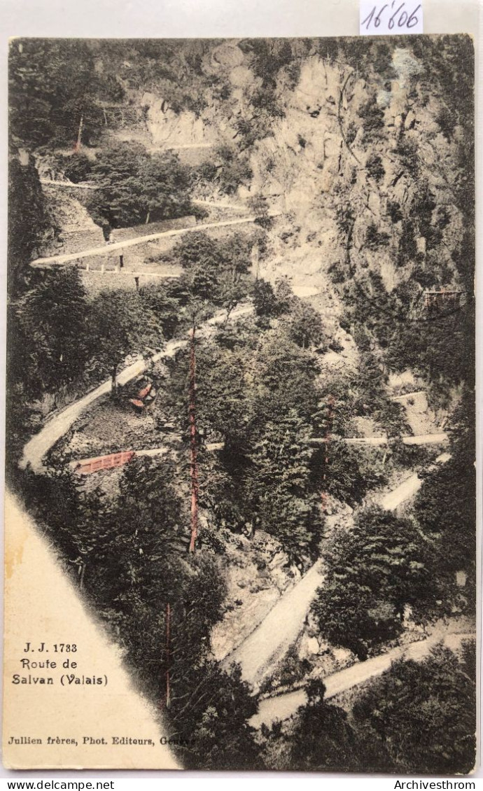 Route De Salvan (Valais), Vers 1909 ; Début De Colorisation (16'606) - Salvan