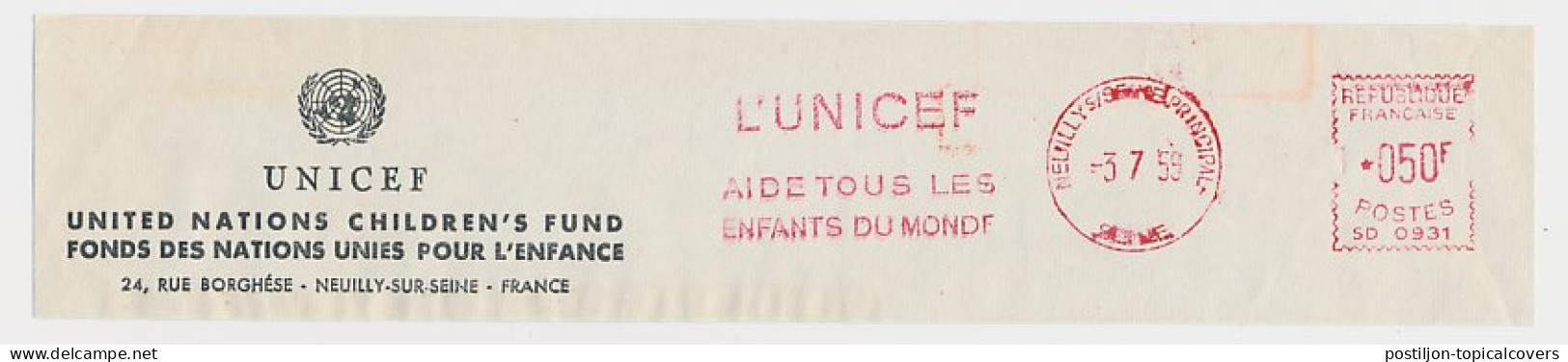 Meter Top Cut France 1959 UNICEF - Help All The Children Of The World - ONU