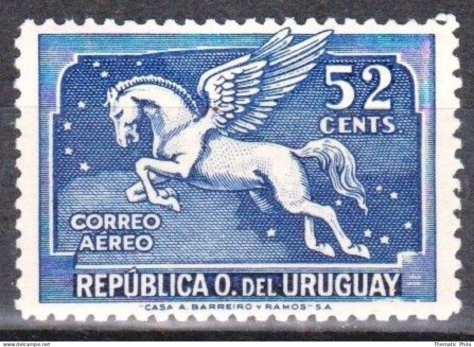 1935 URUGUAY New Hinged AIRMAIL Yvert A67 Sc. C70 - Blue Violet 52 C. Horse Pegaso Pegasus - Uruguay