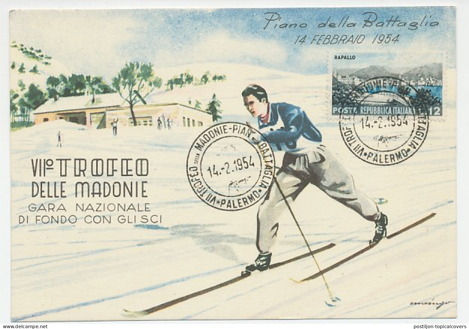 Card / Postmark Italy 1954 Cross Country Skiing - National Championships - Hiver