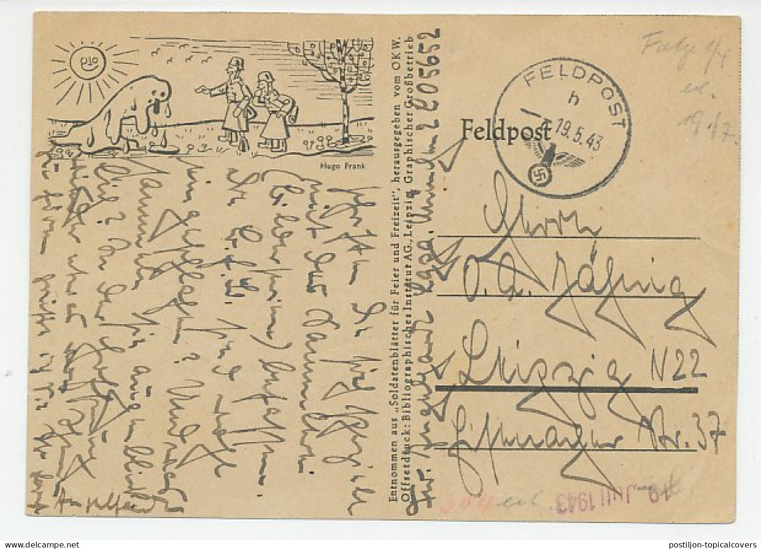 Fieldpost Postcard Germany 1943 Sun - Snowman - WWII - Clima & Meteorología
