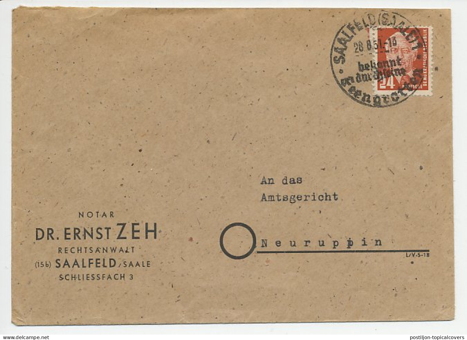 Cover / Postmark Germany 1951 Saalfeld Fairy Grottoes - Feengrotten - Otros & Sin Clasificación
