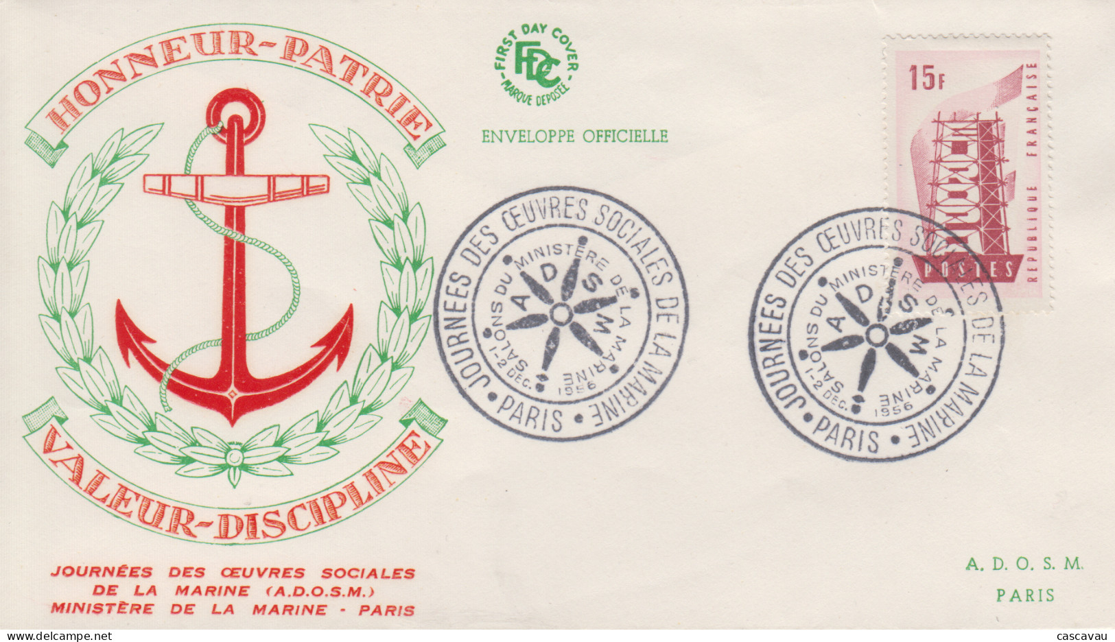 Enveloppe  FDC    FRANCE   Journées  Des  Oeuvres  Sociales  De  La  Marine   PARIS    1956 - 1950-1959