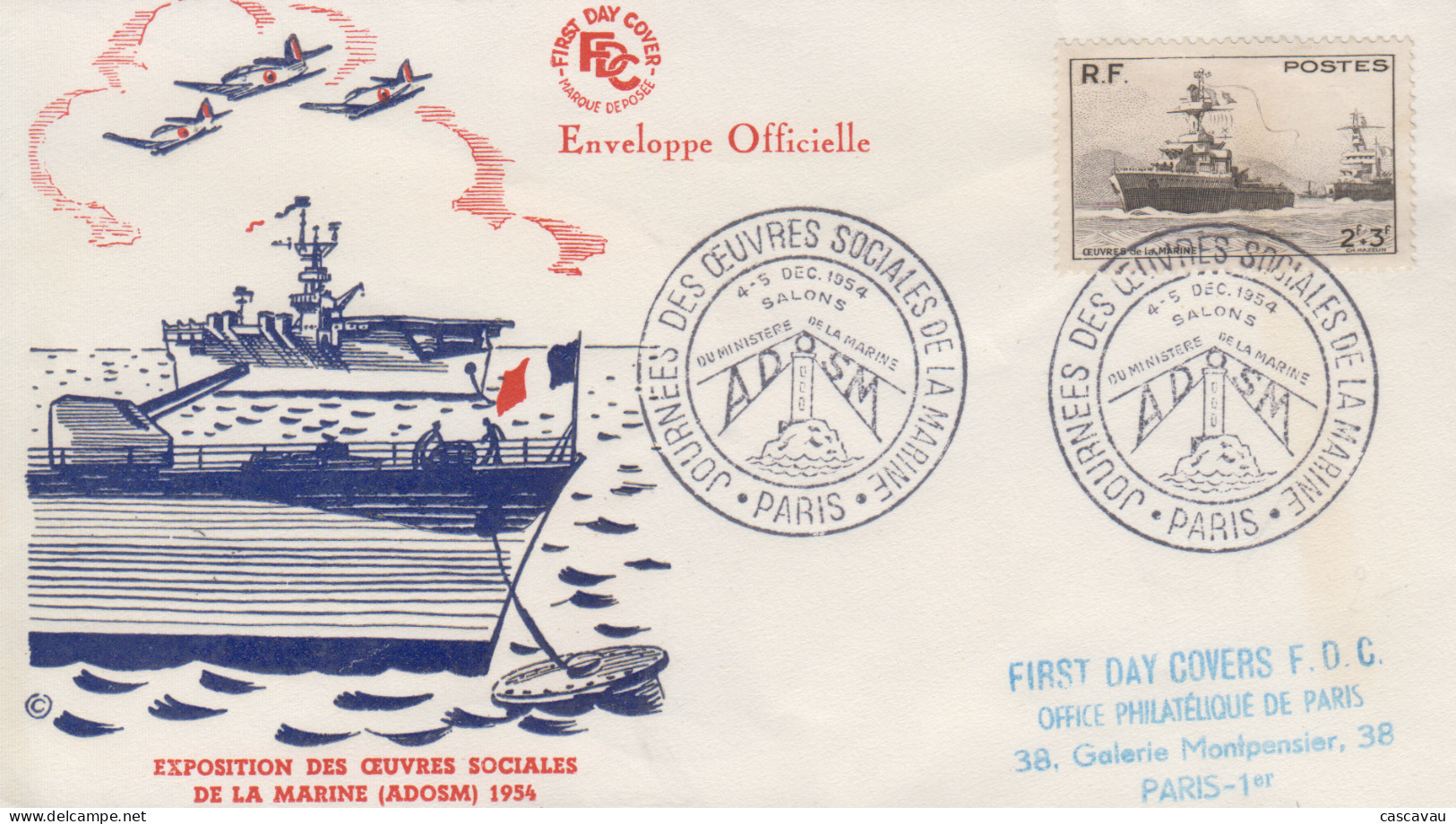 Enveloppe  FDC    FRANCE   Journées  Des  Oeuvres  Sociales  De  La  Marine   PARIS    1954 - 1950-1959