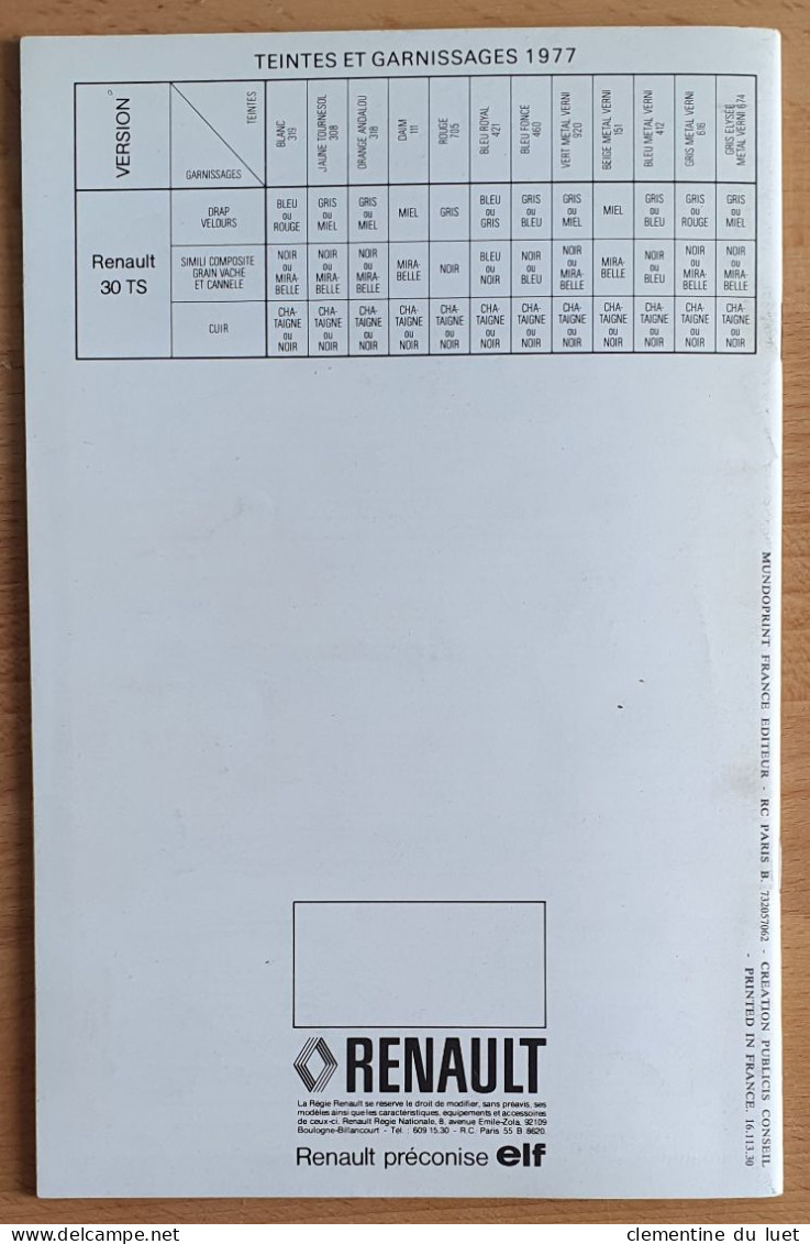 DEPLIANT RENAULT 30 TS 6 CYLINDRES + BROCHURE RENAULT 30