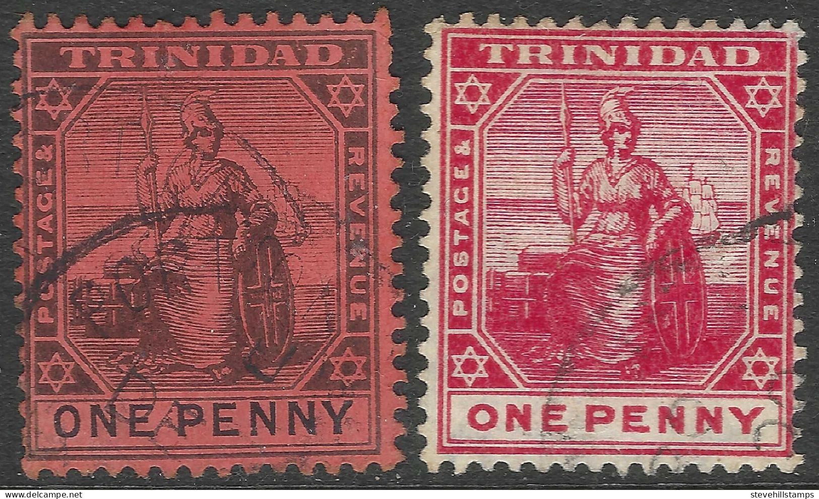 Trinidad. 1904-1909 Britannia. 1d, 1d Used. Watermark Mult Crown CA. SG 134, 135. M4028 - Trinidad & Tobago (...-1961)