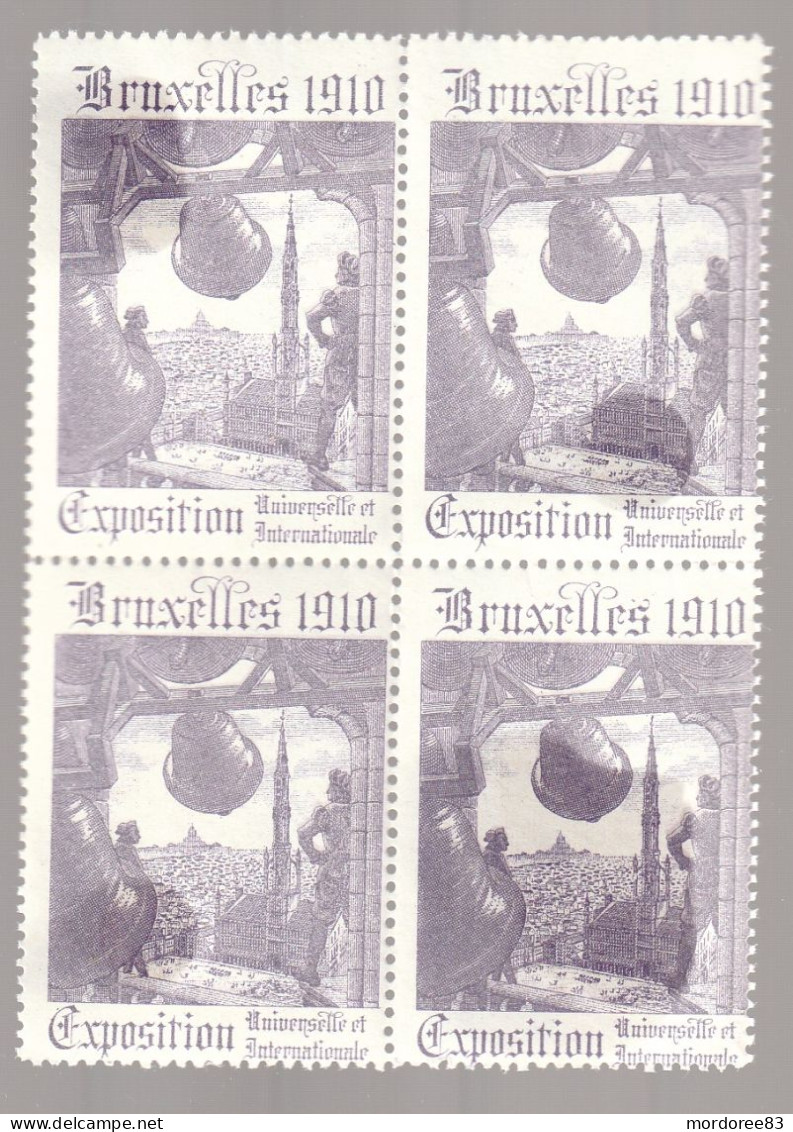 BLOC DE 4 VIGNETTE BRUXELLES 1910 EXPOSITION UNIVERSELLE ET INTERNATIONALE NEUF** - Philatelic Fairs