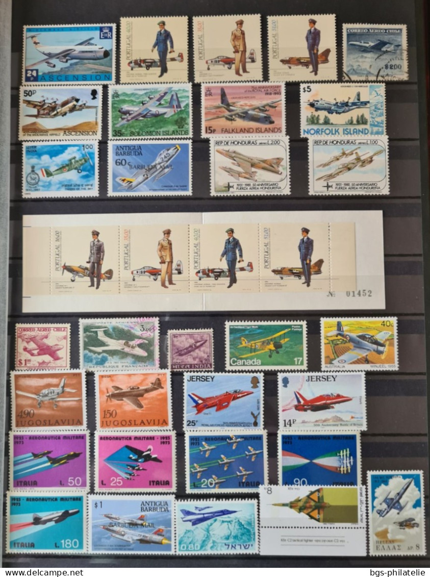 Collection de timbres sur le thème des Avions.