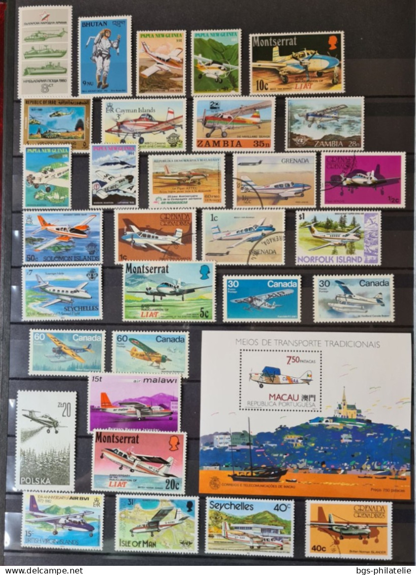 Collection de timbres sur le thème des Avions.