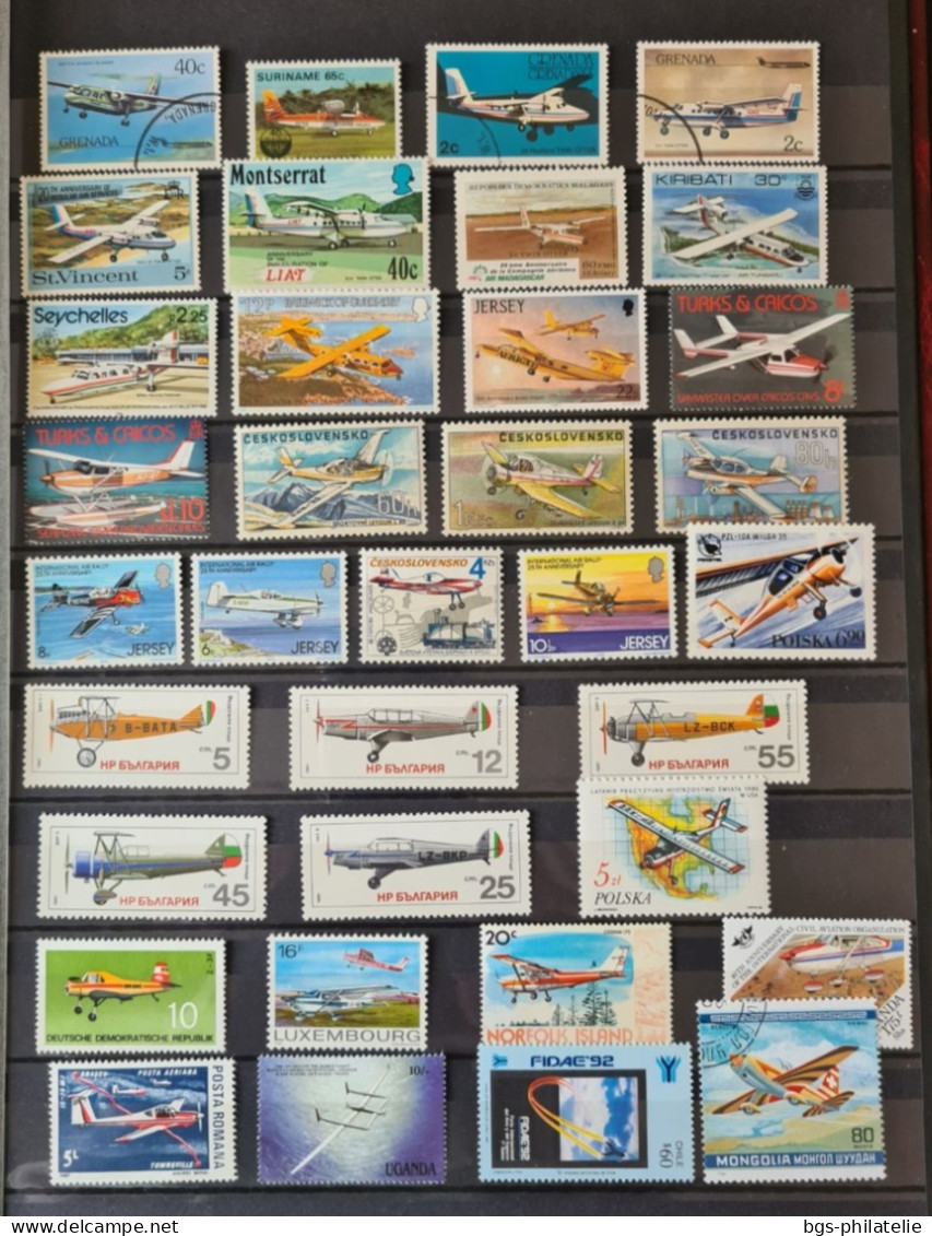 Collection de timbres sur le thème des Avions.