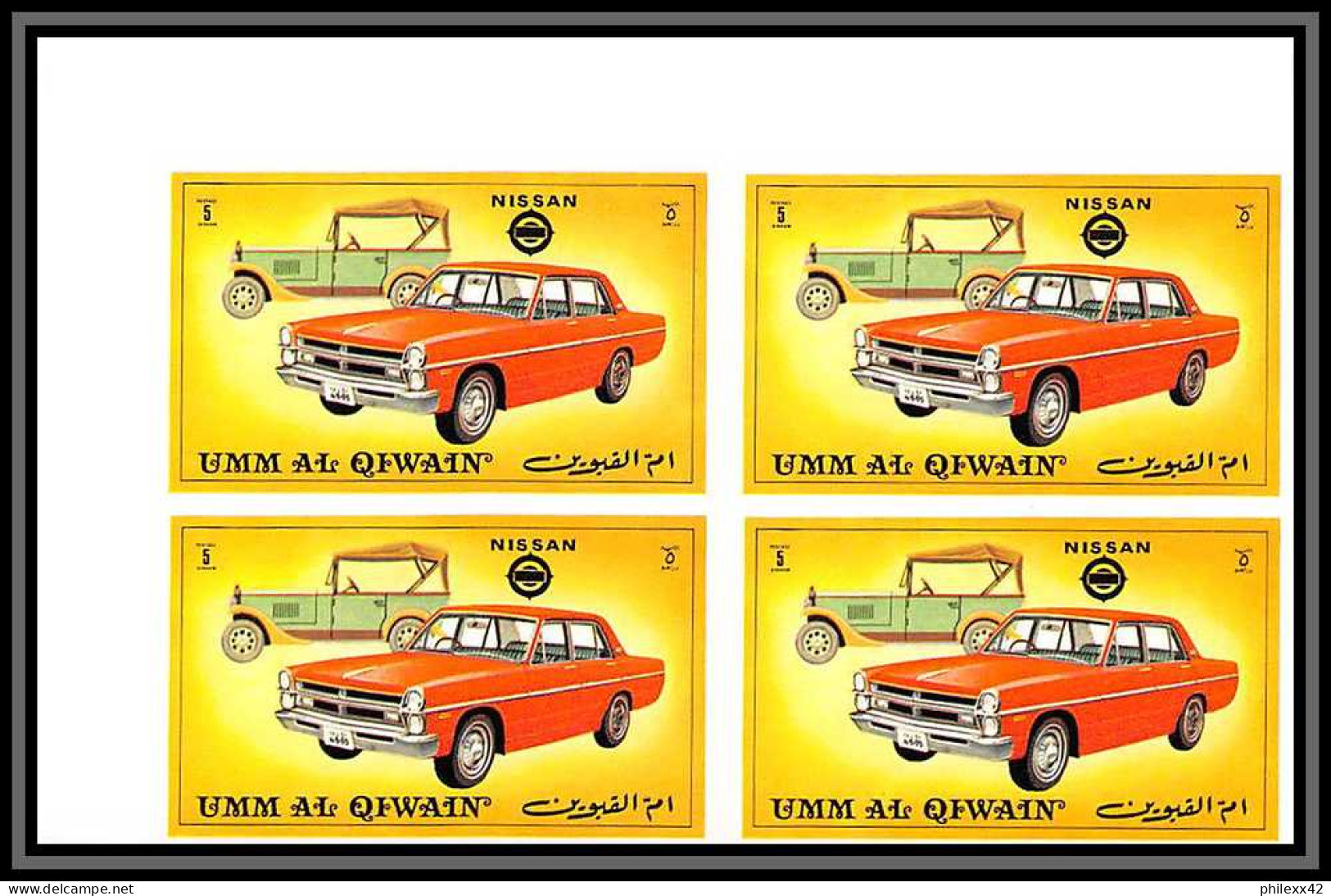 0168a/ Umm Al Qiwain N° 637/642 B Voiture ( Cars ) Non Dentelé Imperf ** MNH Non Dentelé Imperf Bloc 4 Mercedes Rolls - Cars