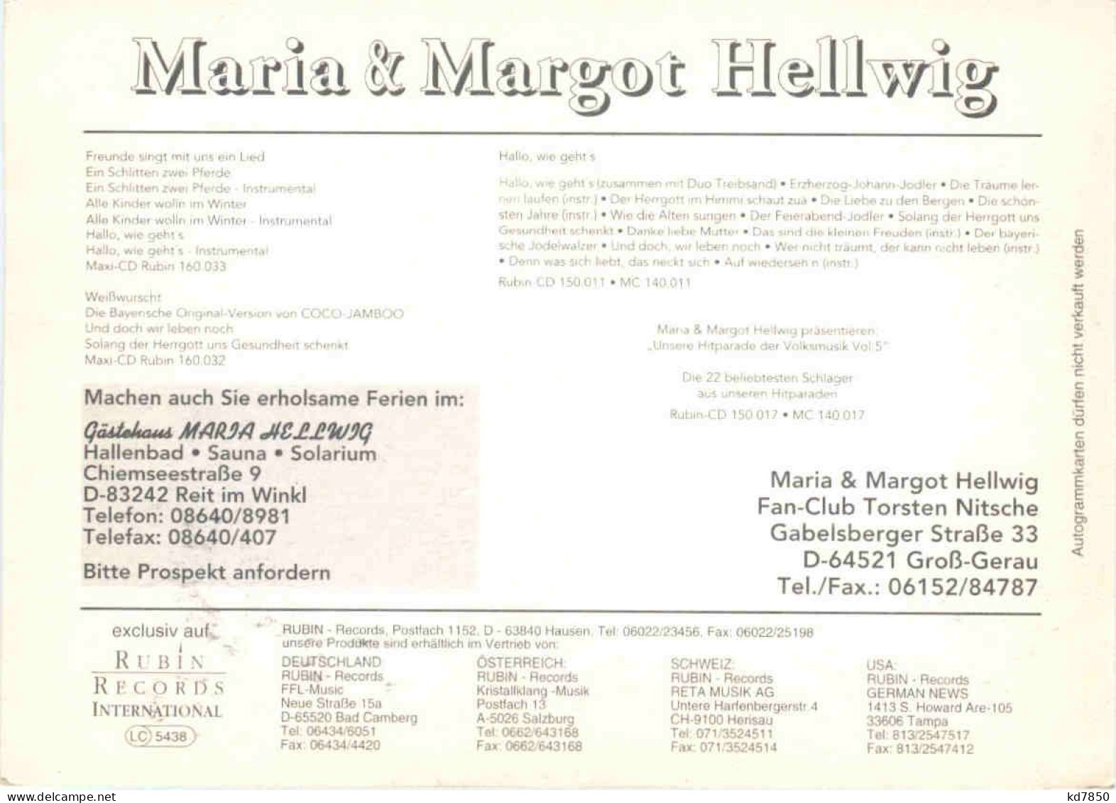 Maria Und Margot Hellwig Mit Autogramm - Cantanti E Musicisti