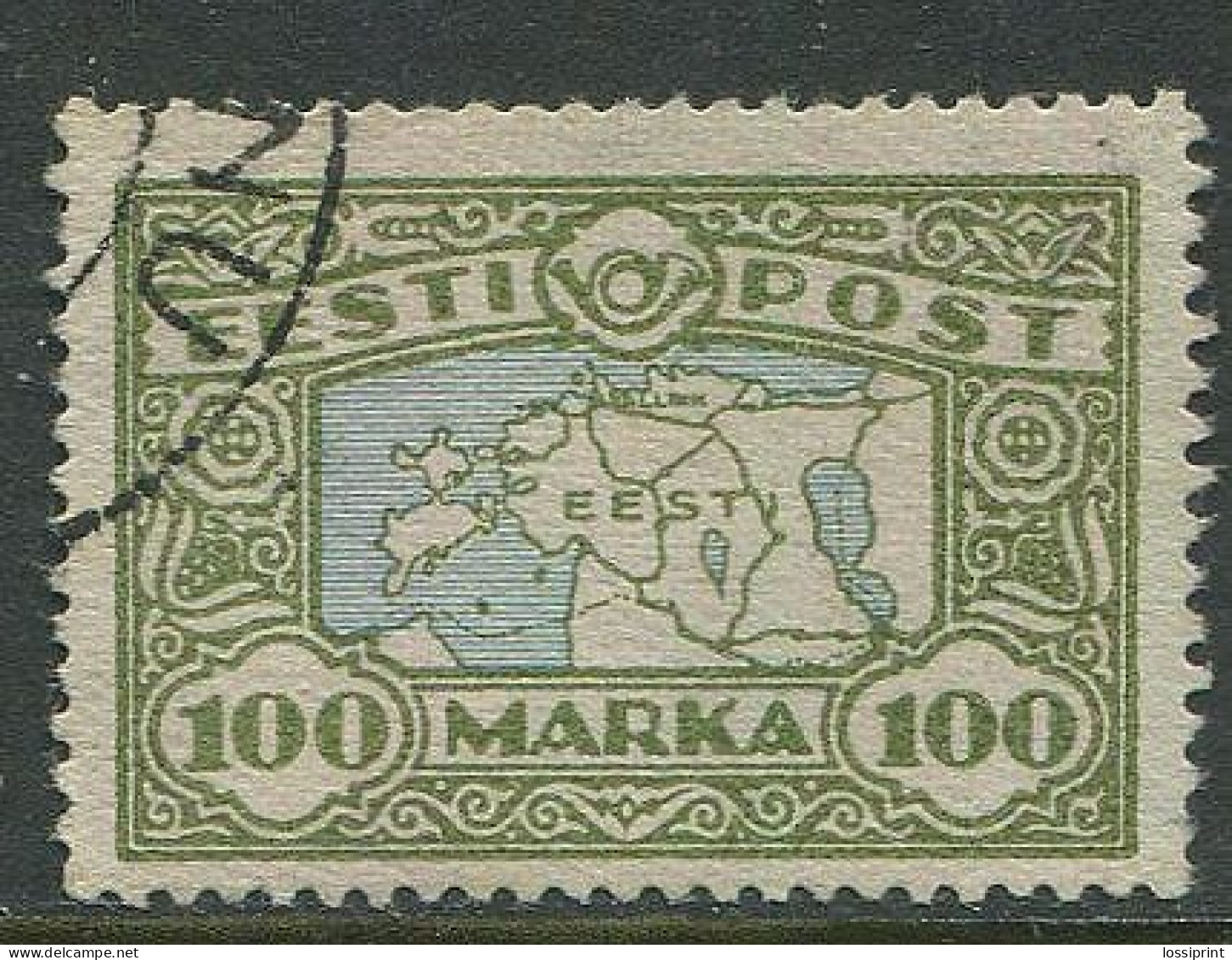 Estonia:Used Stamp Land Map, 100 Mark, 1923 - Estonia