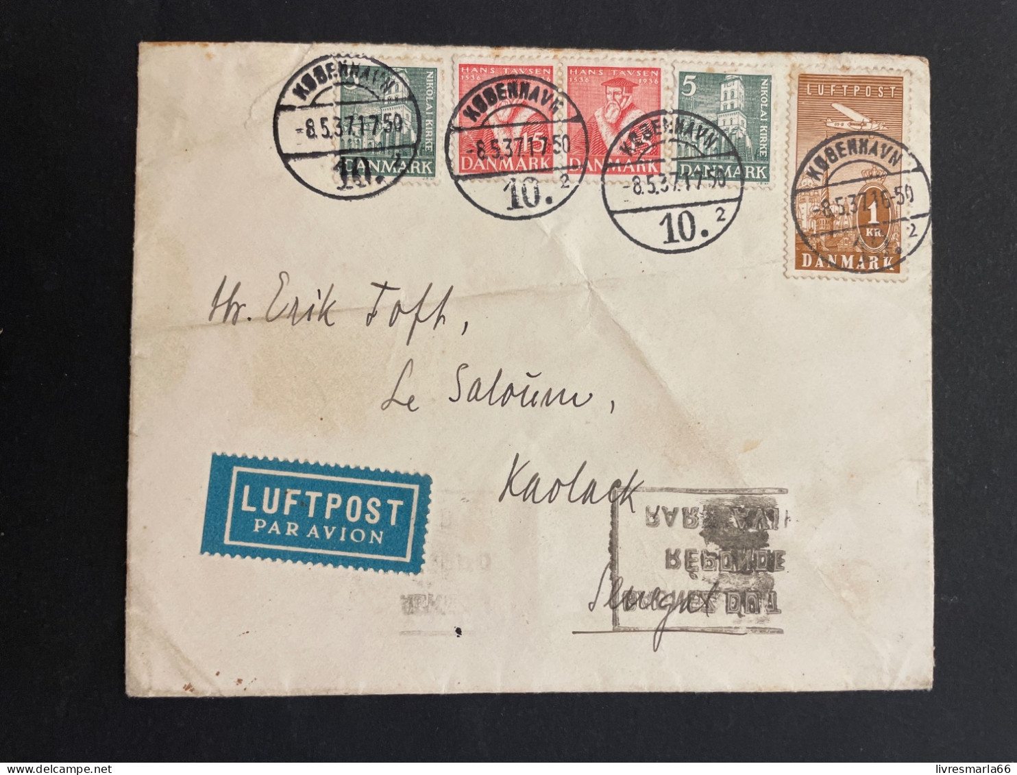 DANEMARK LETTRE COVER 1937 Pour Le Sénégal - Lettres & Documents