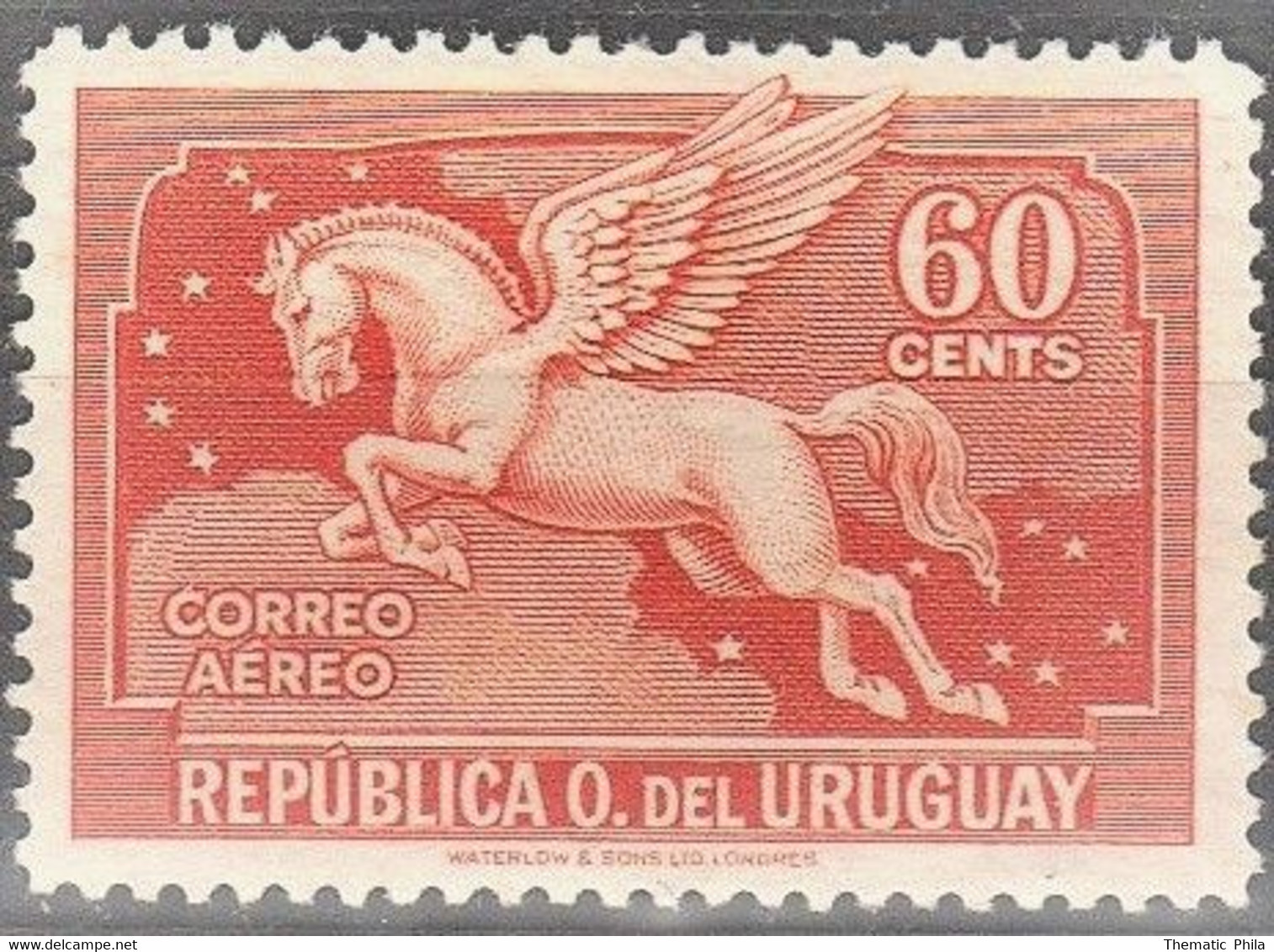 1930 URUGUAY MNH AIRMAIL Yvert A48A  Sc. C47 - Dark Orange 60 C.  Horse Pegaso Pegasus - Uruguay