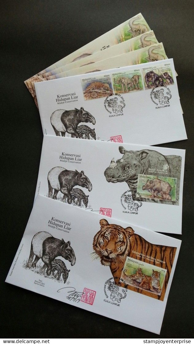 Malaysia Wildlife Conservation 2019 Tiger Rhino Wild Animals Fauna (FDC) *signed *metallic *odd Shape *unusual - Malaysia (1964-...)