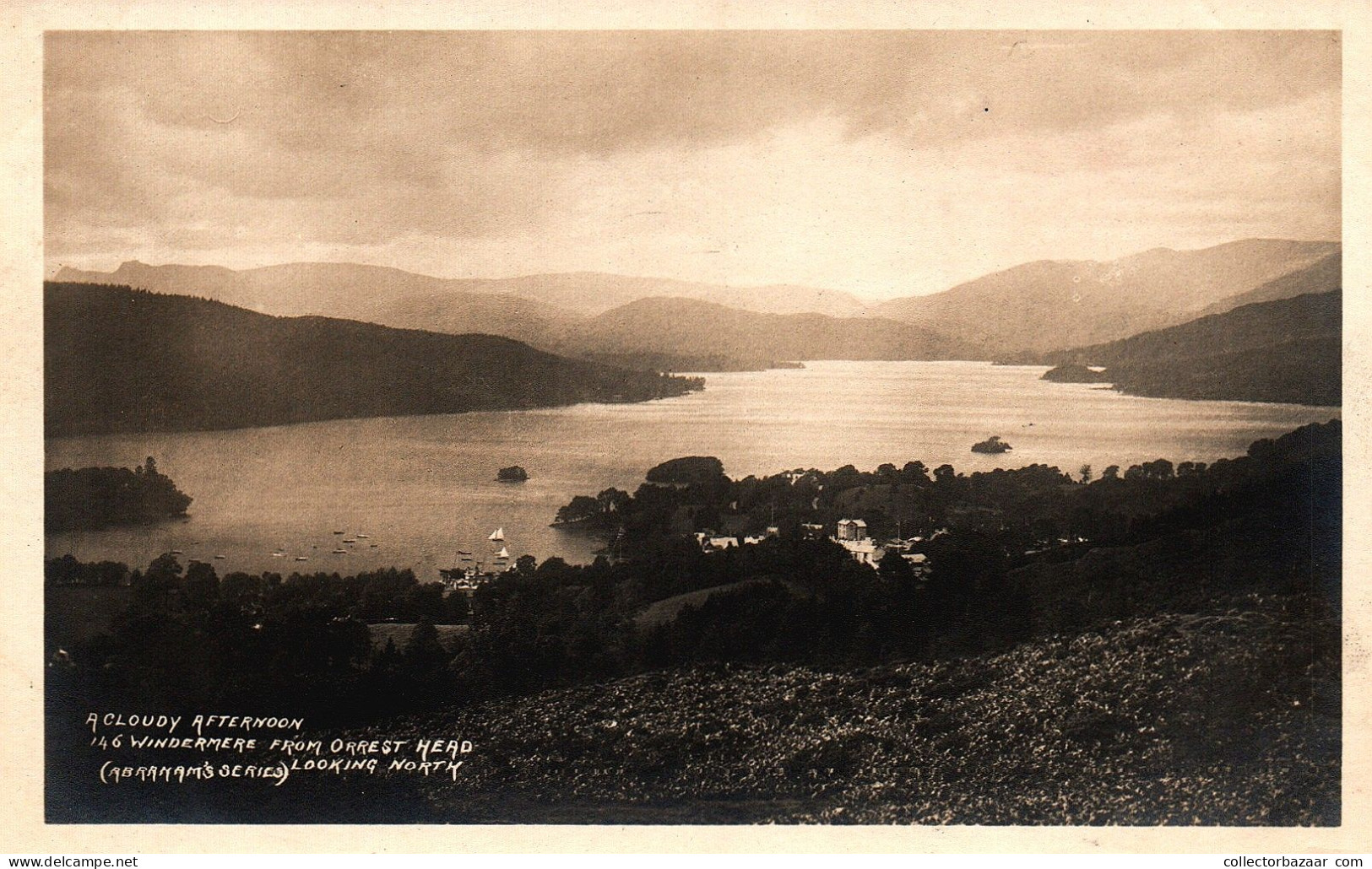 A Cloudy Afternoon. Windermere From Orrest Head Looking North. Abraham Real Photo - Windermere