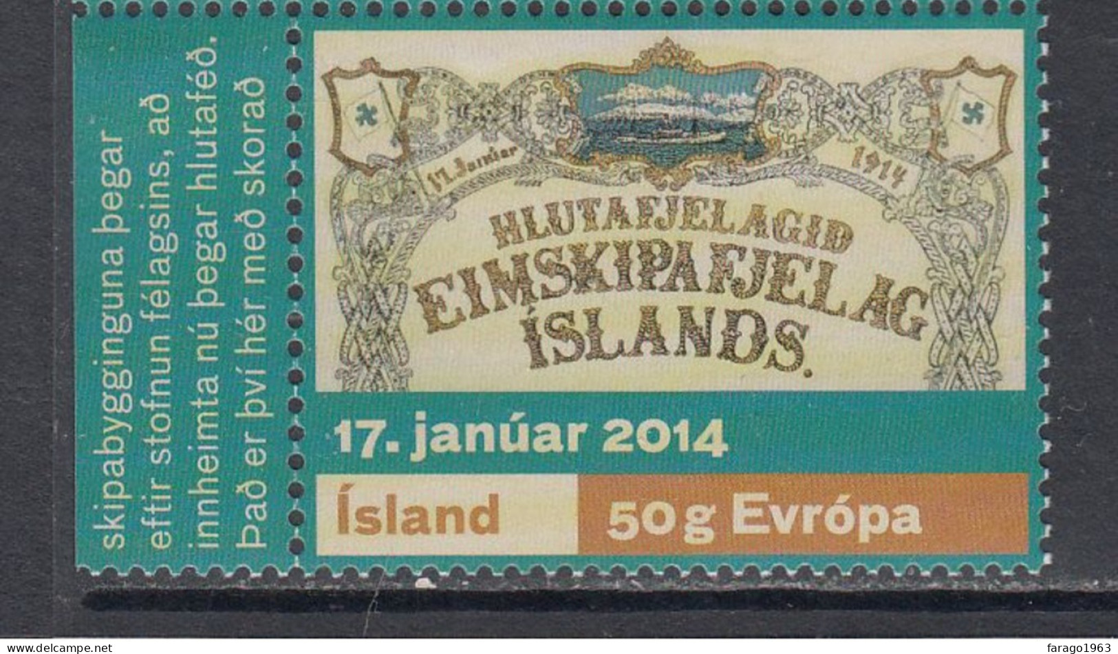 2014 Iceland Steamship Company  Complete Set Of 1 MNH @ BELOW FACE VALUE - Ongebruikt