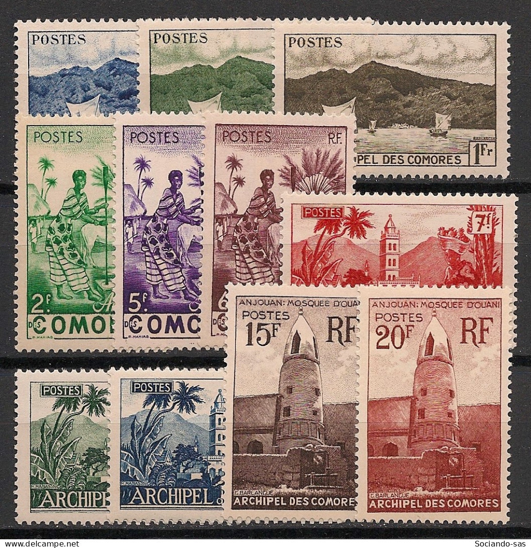 COMORES - 1950-52 - N°YT. 1 à 11 - Série Complète - Neuf Luxe ** / MNH / Postfrisch - Unused Stamps