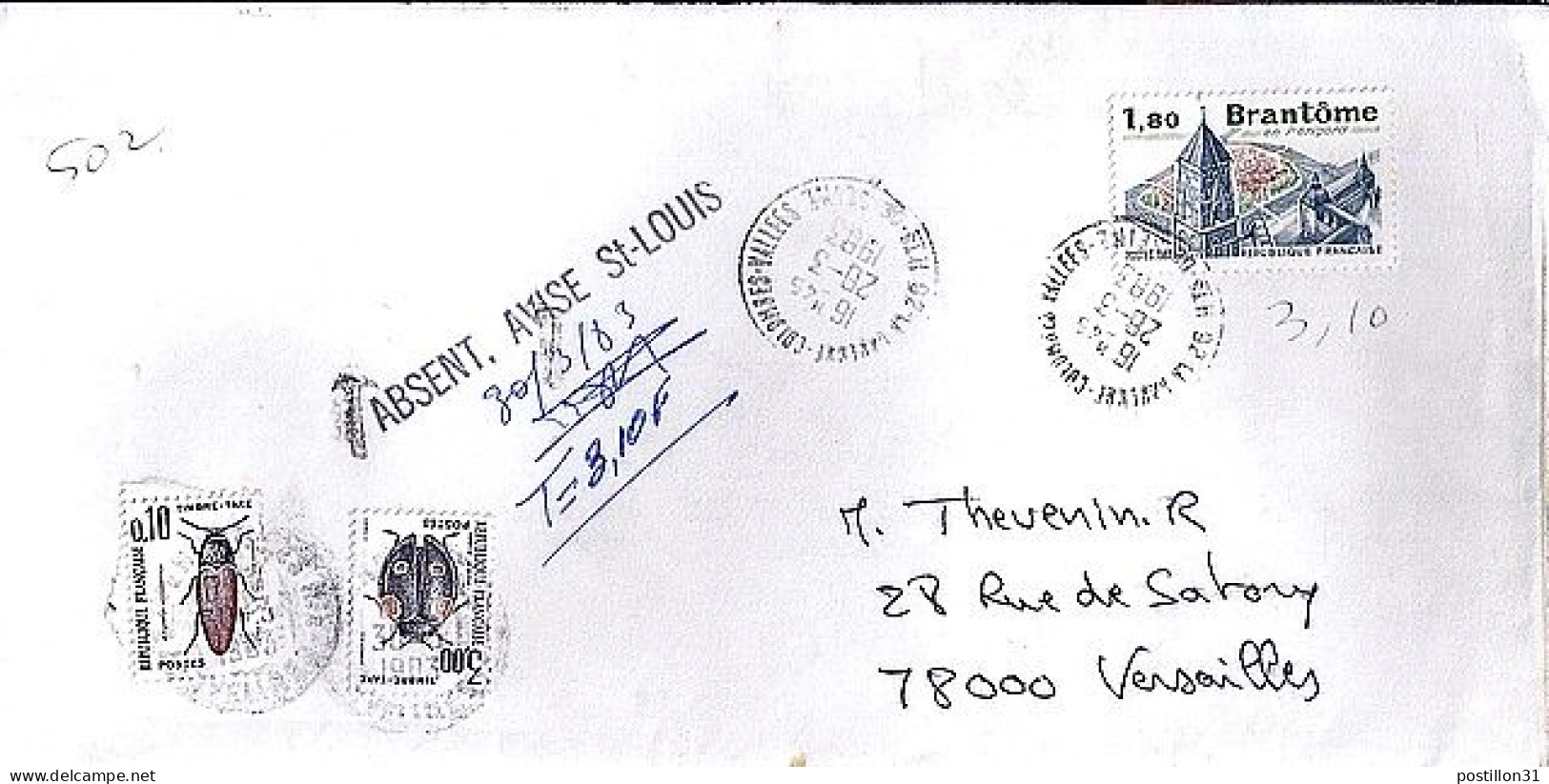 TAXE N° 111/103 S/L.DE LA GARENNE COLOMBES + TAXEE A VERSAILLES/30.3.83 - 1960-.... Covers & Documents