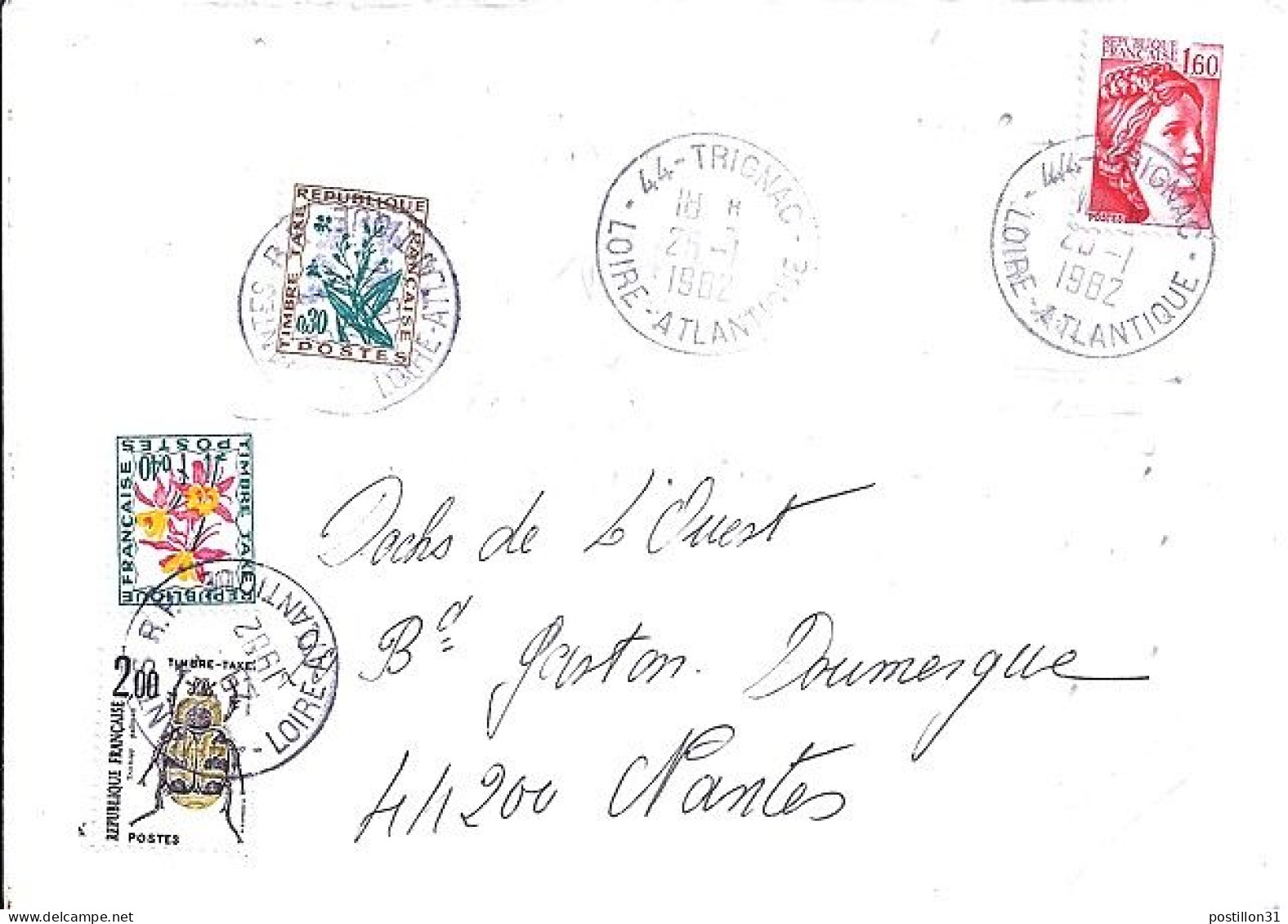 TAXE N° 107L99/100 S/L.DE TRIGNAC + TAXEE A NANTES/29.1.82 - 1960-.... Covers & Documents