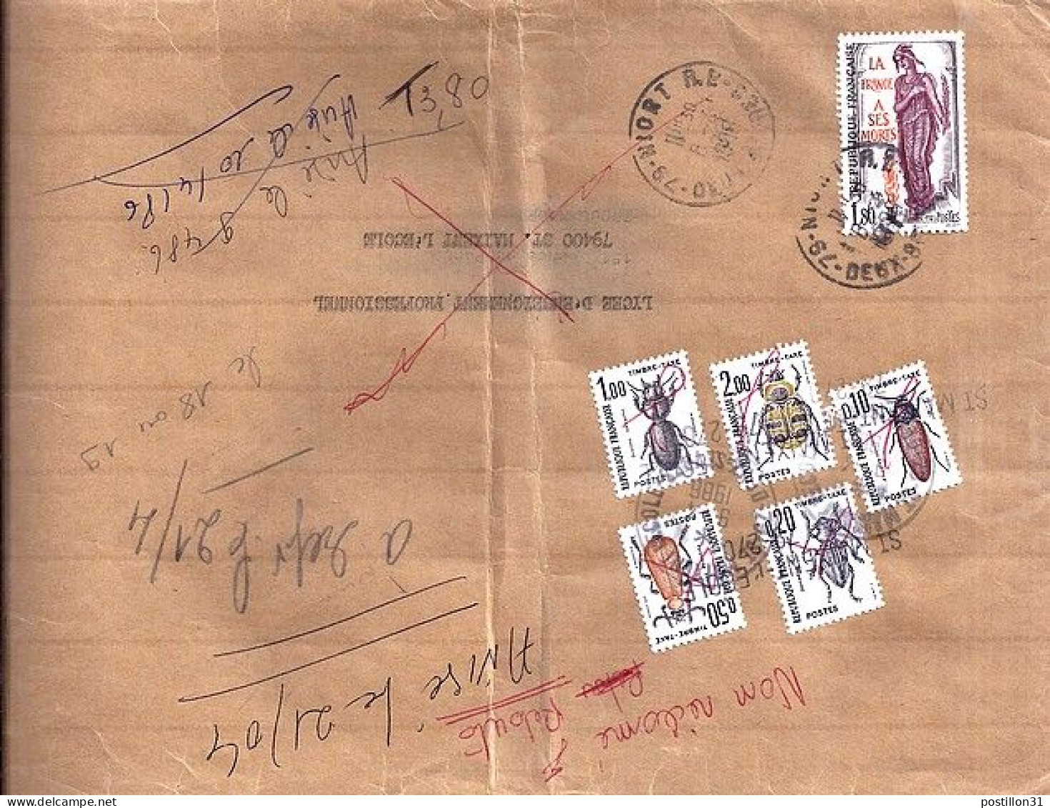 TAXE N° 107/106/105/104/103 S/L.DE NIORT+TAXEE A ST MAIXENT/9.4.86 - 1960-.... Lettres & Documents