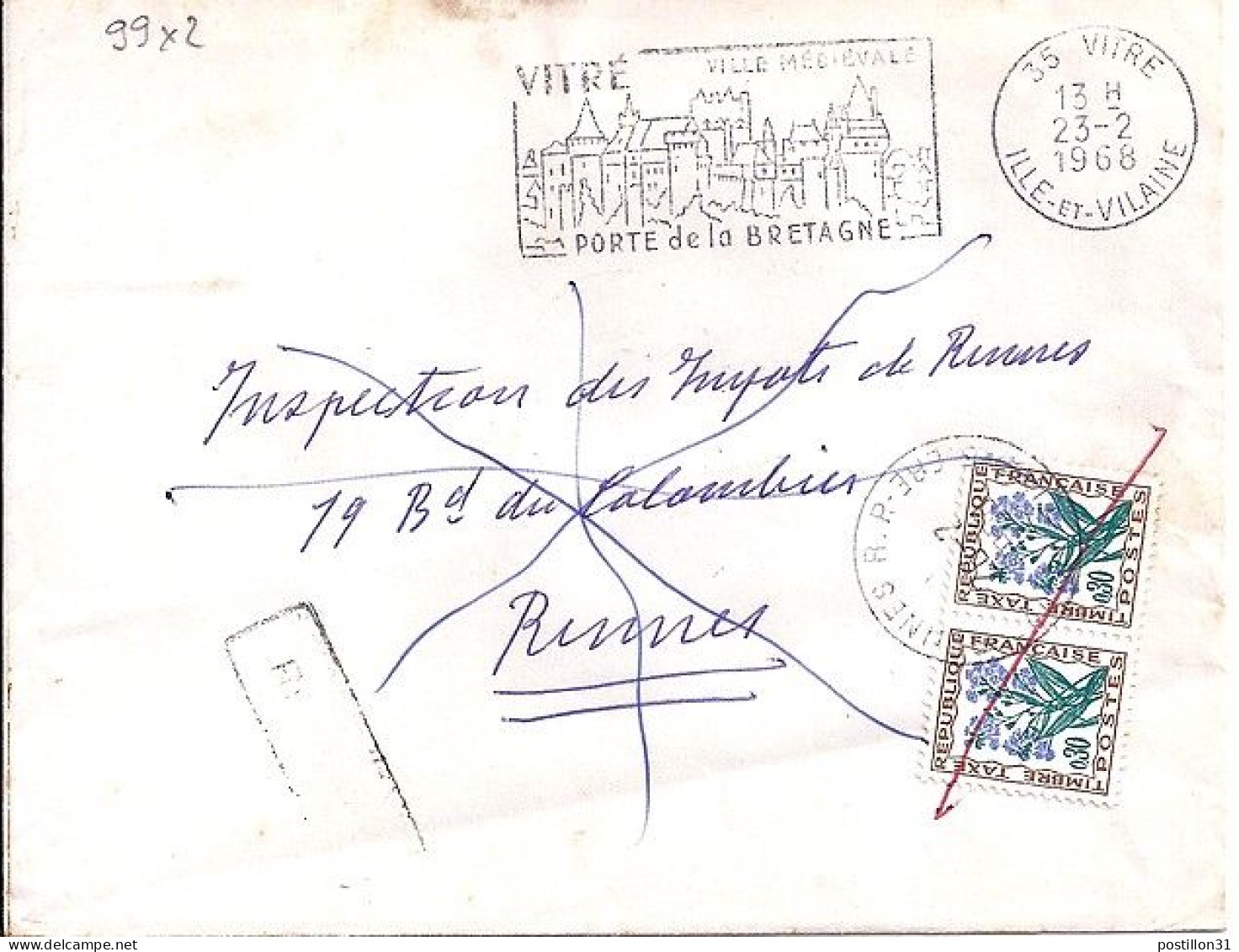 TAXE N° 99x2 S/L. DIVERSES DE 1967/68 - 1960-.... Lettres & Documents