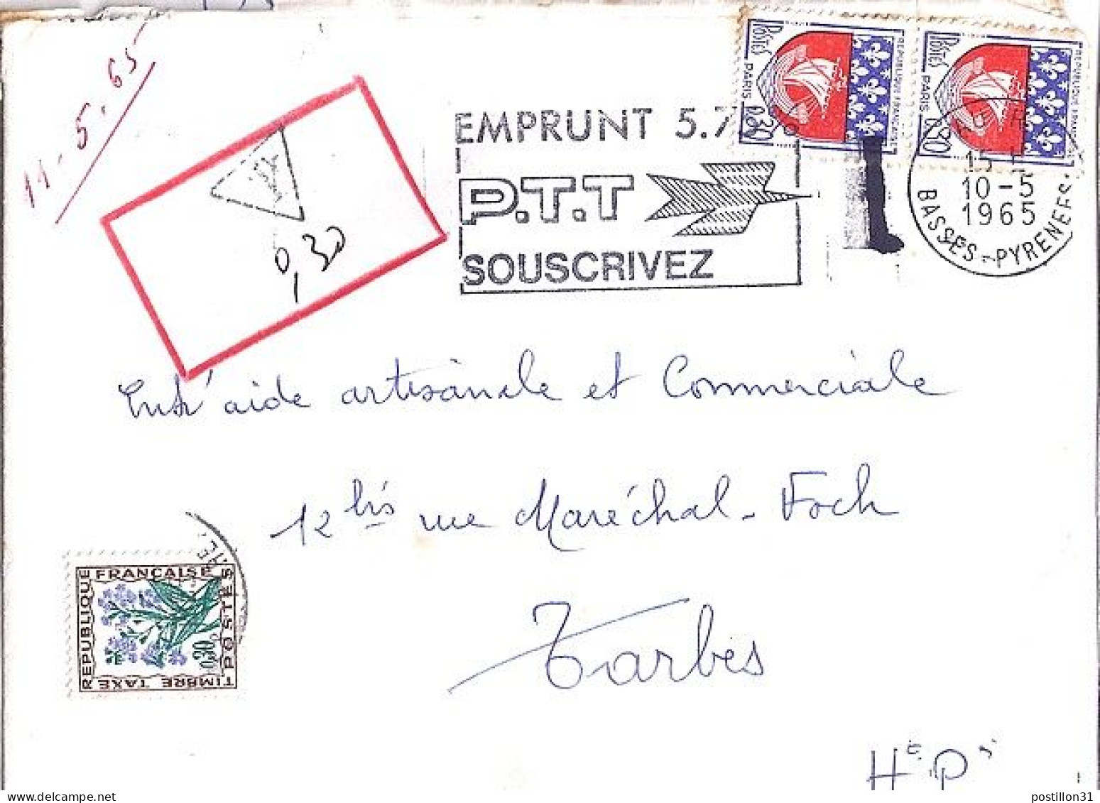 TAXE N° 99 S/L. DE PAU + TAXEE A TARBES/1965 - 1960-.... Cartas & Documentos